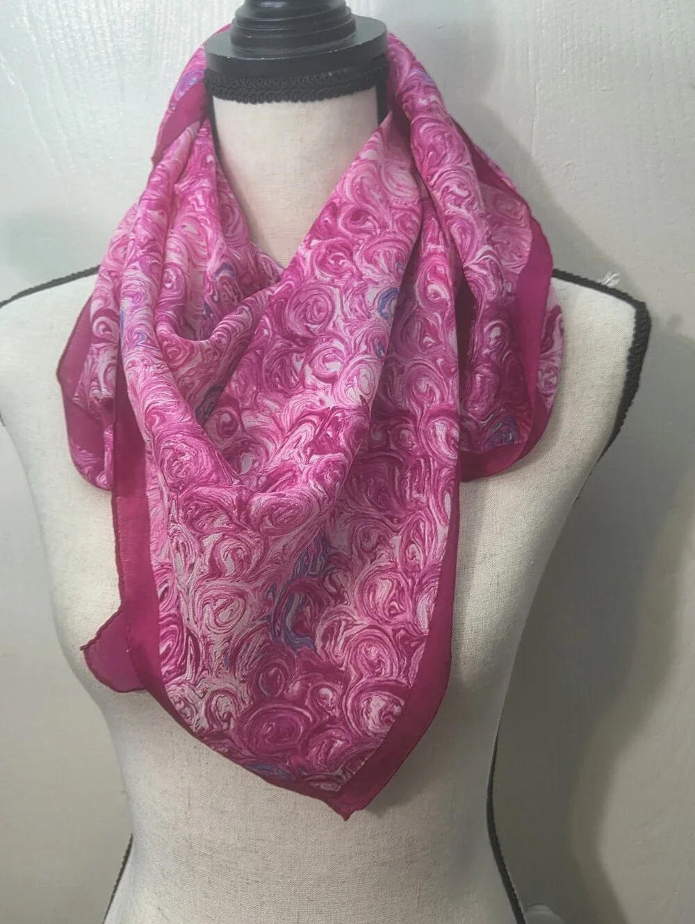 large square silk pink blue scarf abstract watercolor bold print spring summer